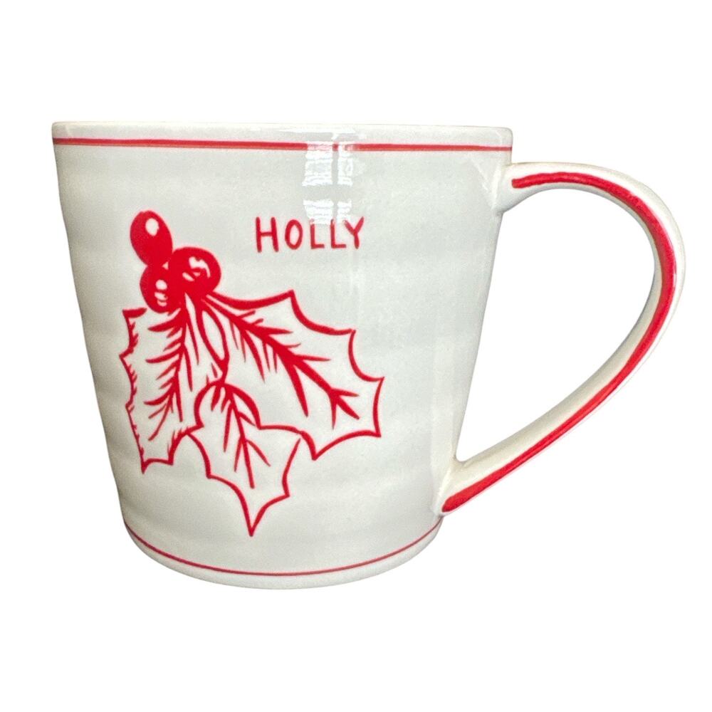 Vintage Molly Hatch for Anthropologie White Red Holly Mug